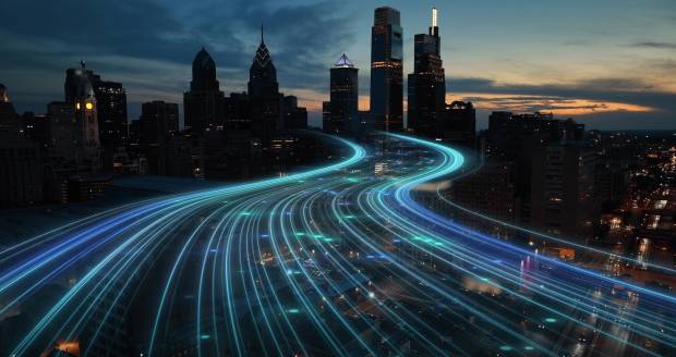Des lumières sur le paysage urbain moderne la nuit.